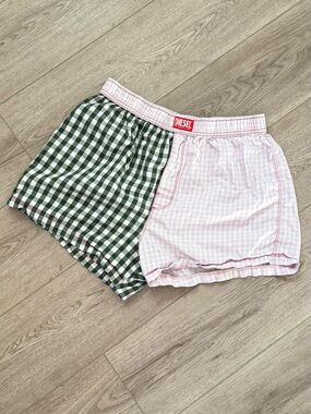 Diesel Two-Tone Gingham Boxer Shorts - Green & Light Pink Sz.L